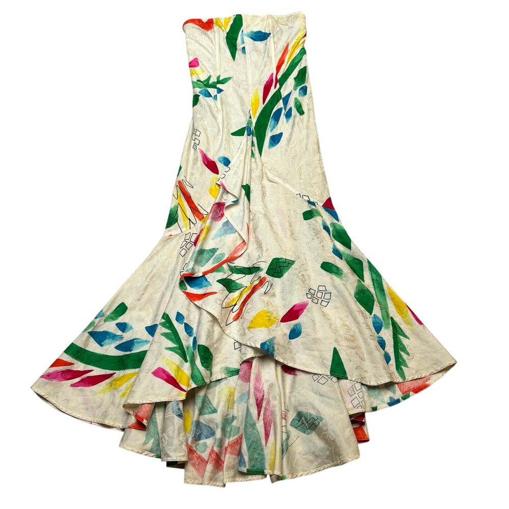 Vintage 80s Enrico Coveri Paillettes Abstract Strapless Dress Women's US 6